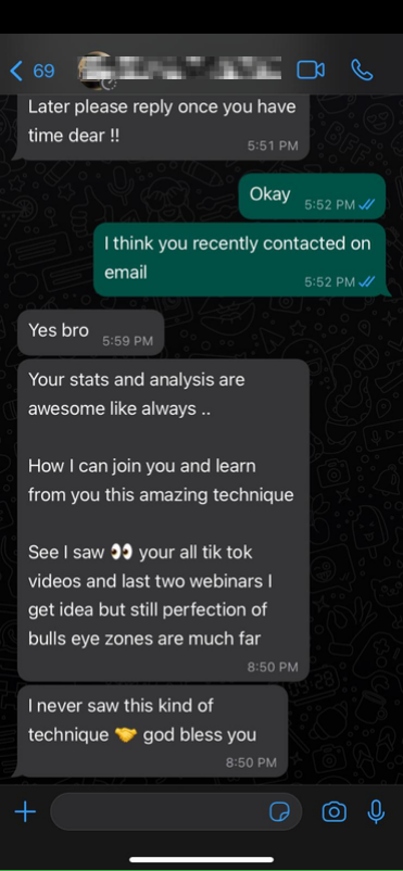 Member WhatsApp asking how to join and learn the technique