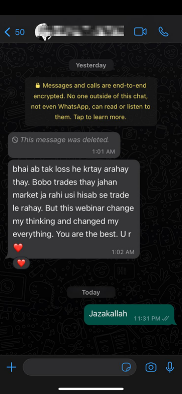 Member WhatsApp about a webinar changing their thinking